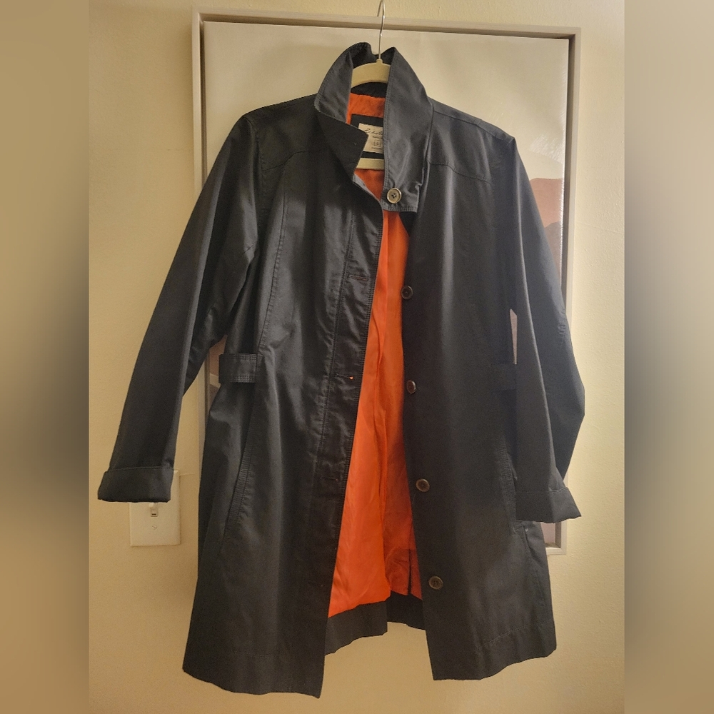 Eddie Bauer Black Trench Coat with Red Lining